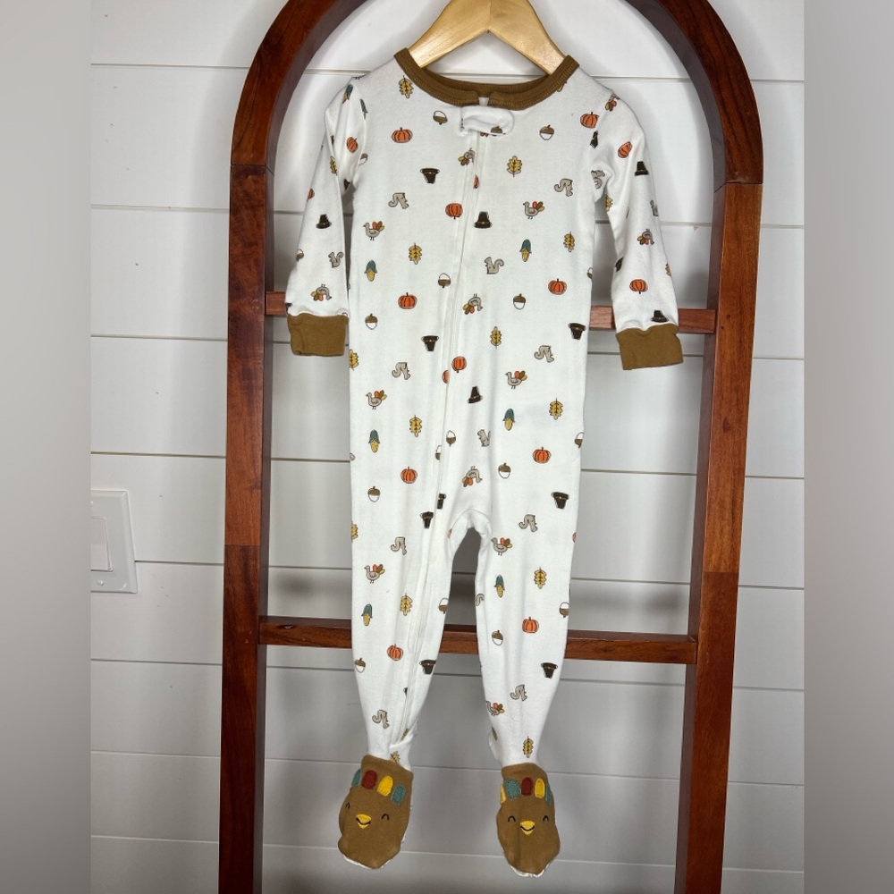 Carter's White One Piece with Autumn Motif + Turkey Toes 🦃🤎